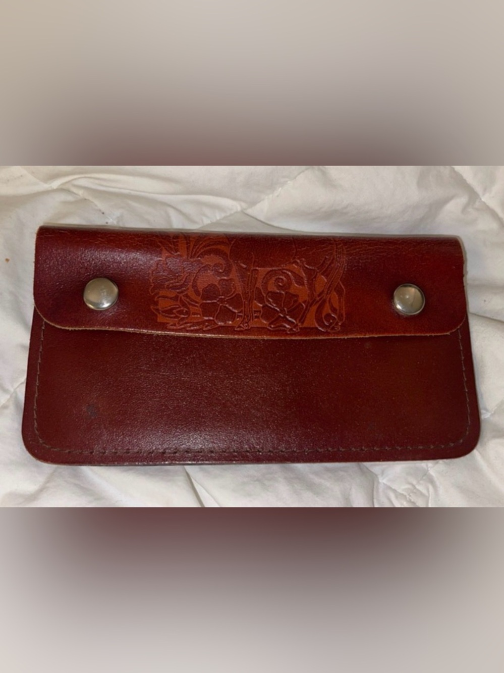 Tooled Genuine Leather Snap Biker Wallet with Horse & Floral Design